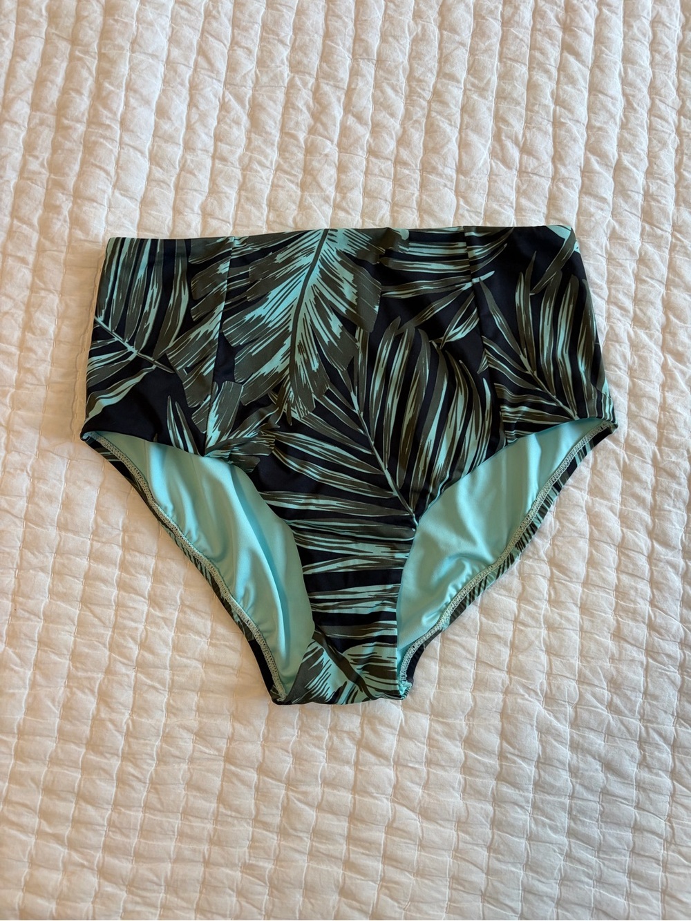 Sanctuary High-Waist Palm Leaf Bikini Bottoms in Teal and Black